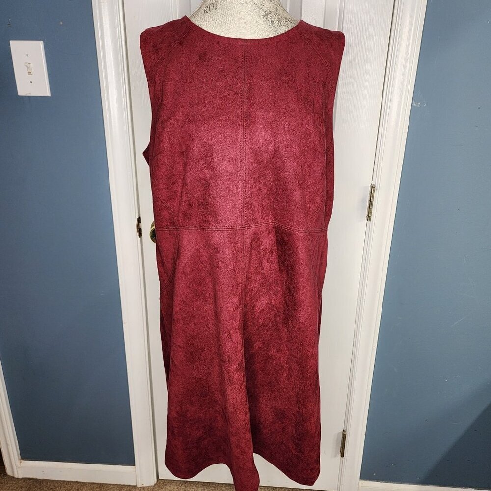 Chicos Dress Sleeveless Velvet Petite 3P US 16P Red Knee Shift Party Office